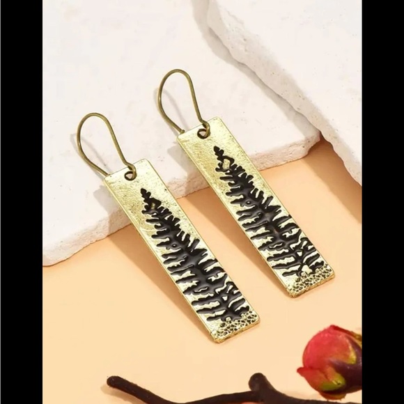 Gold Pine Tree Dangle Earrings - Picture 4 of 5